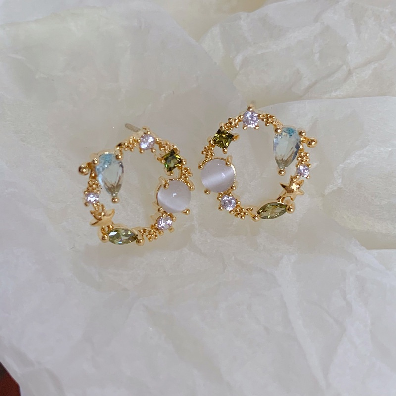 Hoa tai hàn quốc hoa tai kim cương lấp lánh hoa tai vòng hoa