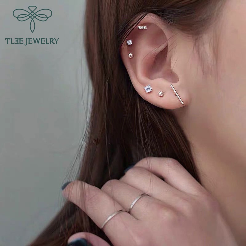 Khuyên tai bạc nữ TLEE Set bông tai 5 món trendy xinh xẻo TleeJewelry B0210