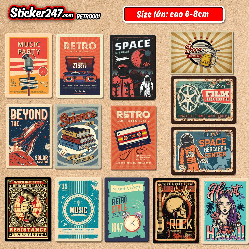 Sticker dán mũ bảo hiểm 𝑭𝒓𝒆𝒆𝒔𝒉𝒊𝒑 Retro Vintage chống nước hình dán xe, vali, đàn, laptop, ván trượt, ipad