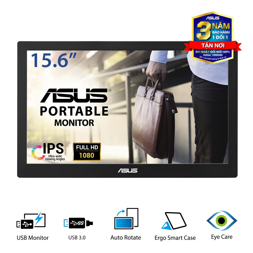 Màn Hình Di Động Nhỏ Gọn ASUS ASUS MB169BR+ 15.6'' Full HD (1920x1080) IPS - Hàng Chính Hãng