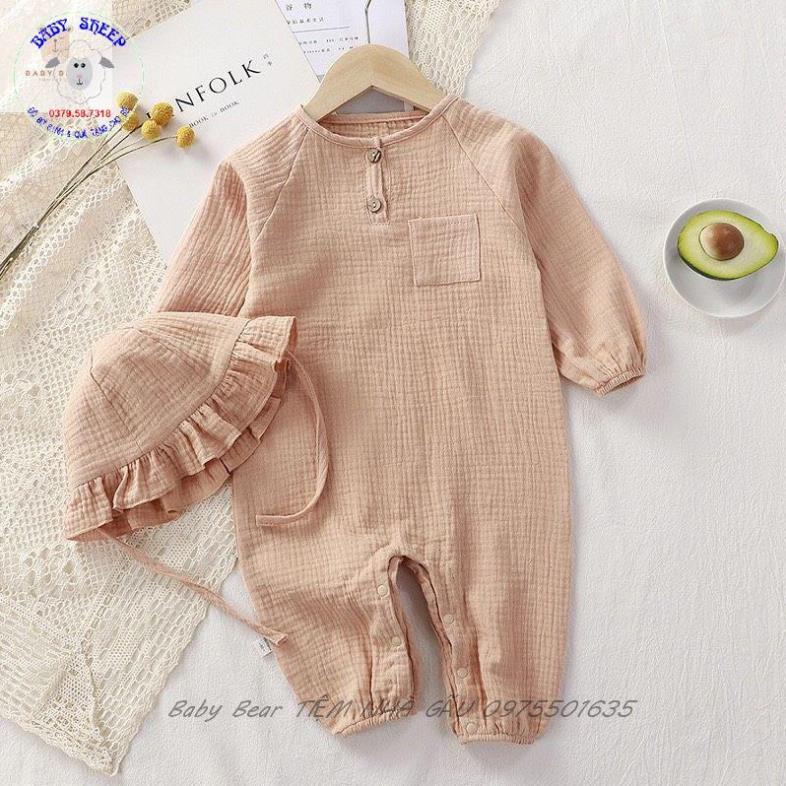 (TẶNG MŨ BÈO) Body Vải Xô  Muslin Màu Nhuộm Hữu Cơ An Toàn Đáng Yêu Cho Bé Gái từ 4-15kg BABY BEAR TIỆM NHÀ GẤU