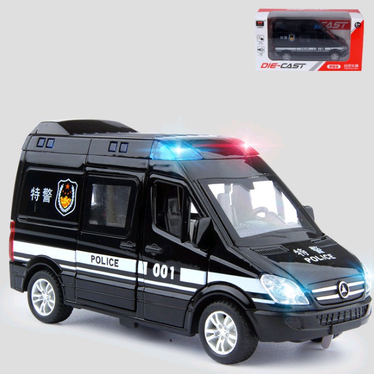 Xe ô tô cảnh sát mở các cửa xe bằng kim loại đồ chơi trẻ em có đèn và âm thanh mô hình tỉ lệ 1:32