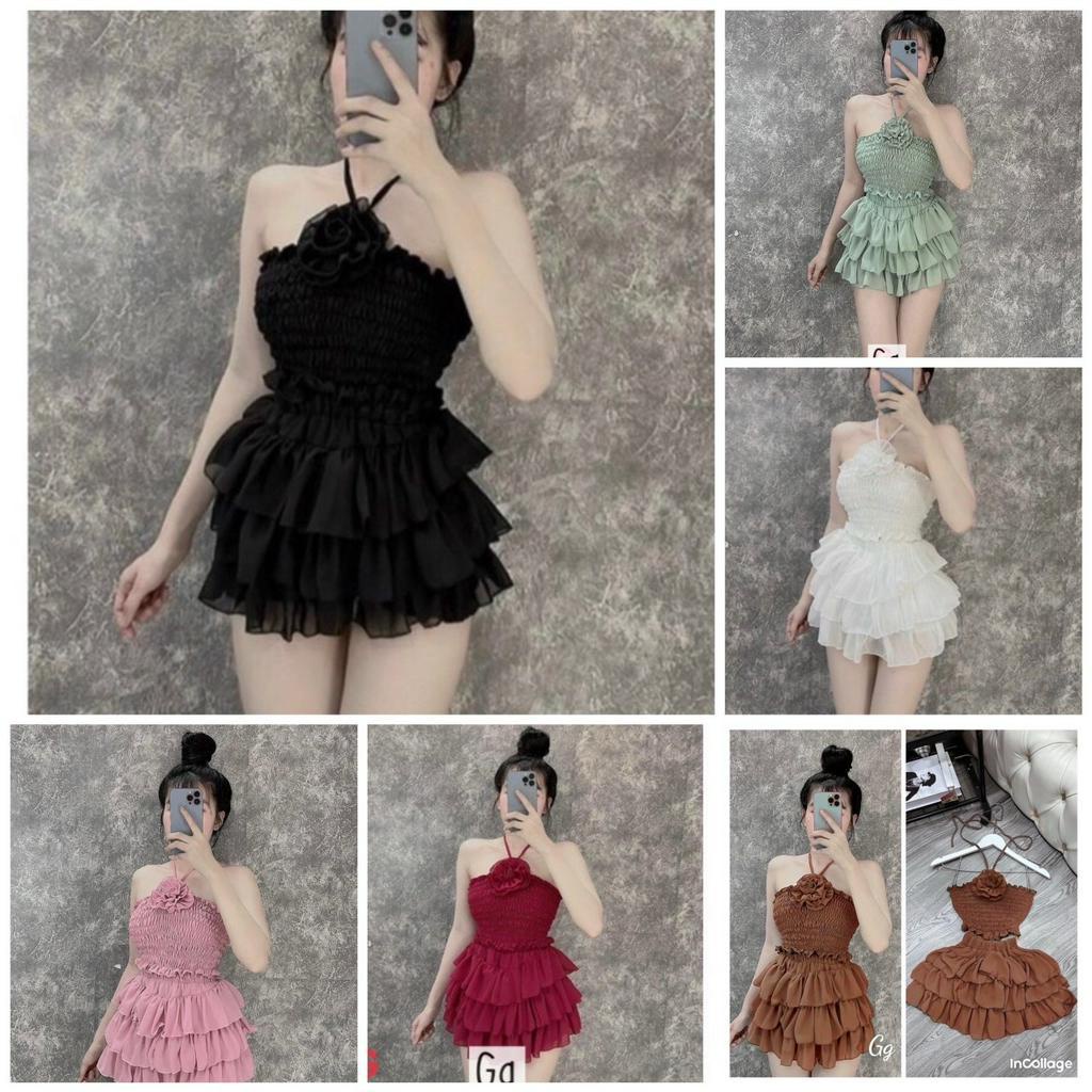 Set áo bo hoa phối chân váy tầng về sẵn siêu xinh
