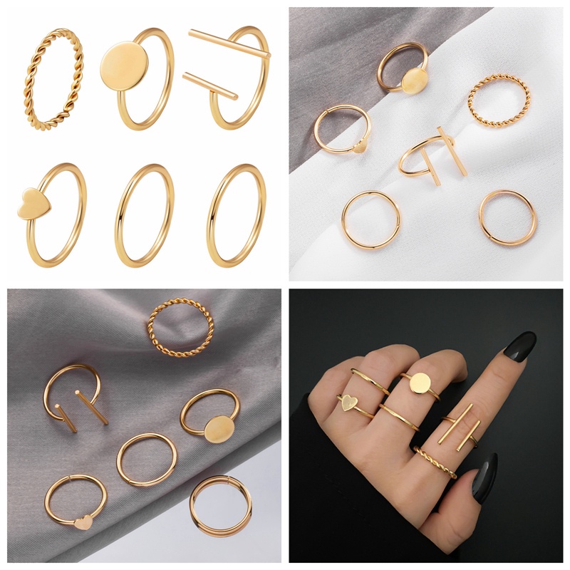 Set 6 Nhẫn Đeo Tay Kim Loại Thời Trang Cho Nữ