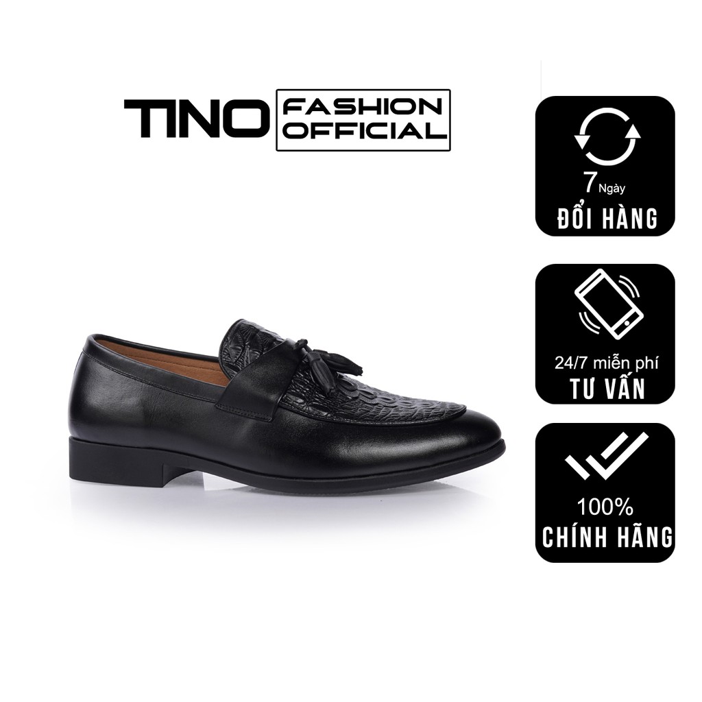Giày lười da nam da bò cao cấp Tino TN04 màu đen