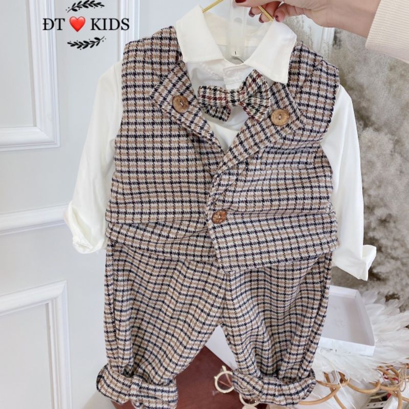 set vest ghi lê bé trai hàng thiết kế