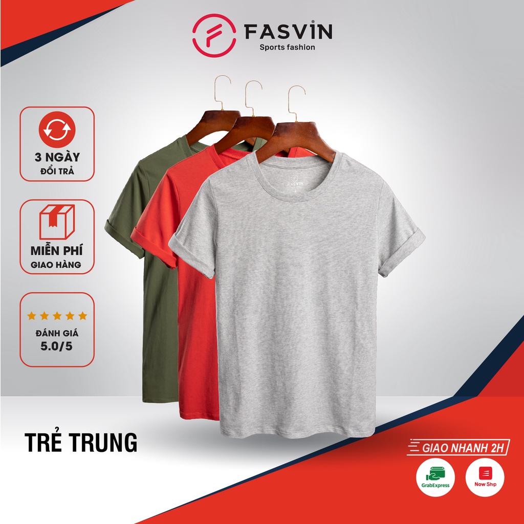 Áo thun nam cotton Fasvin TS20218.SG kiểu dáng basic chất đẹp co giãn thoải mái