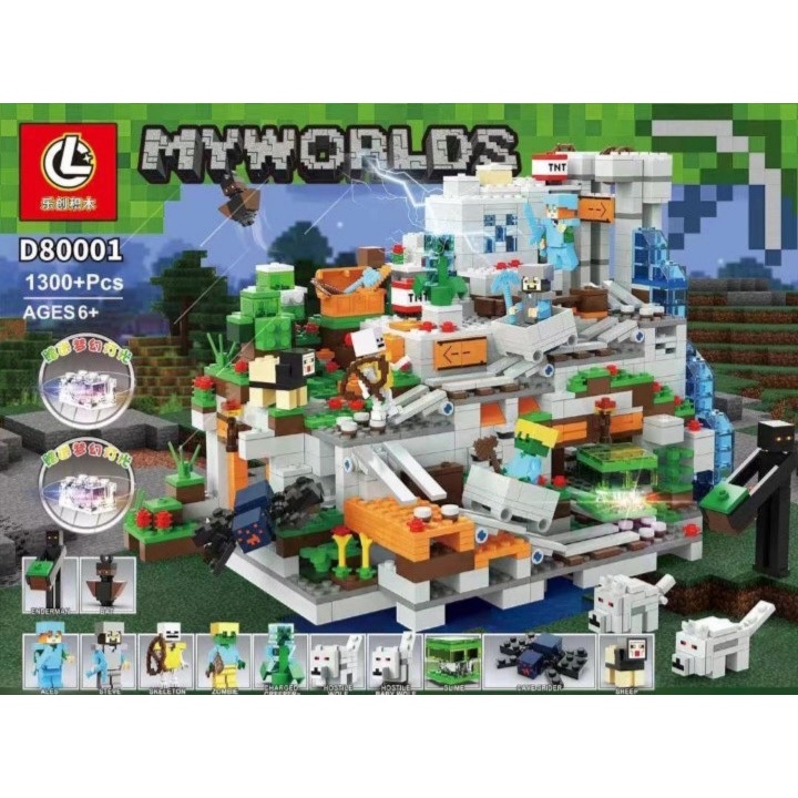 Xếp hình Minec - Myworld D80001 Lắp ghép Hang Động Trên Đỉnh Núi Tuyết 1300 Chi Tiết