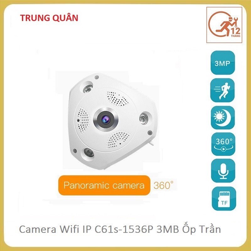 Camera wifi IP C61s FHD 1536P Vstarcam ốp trần, góc rộng 180 độ, toàn cảnh 360