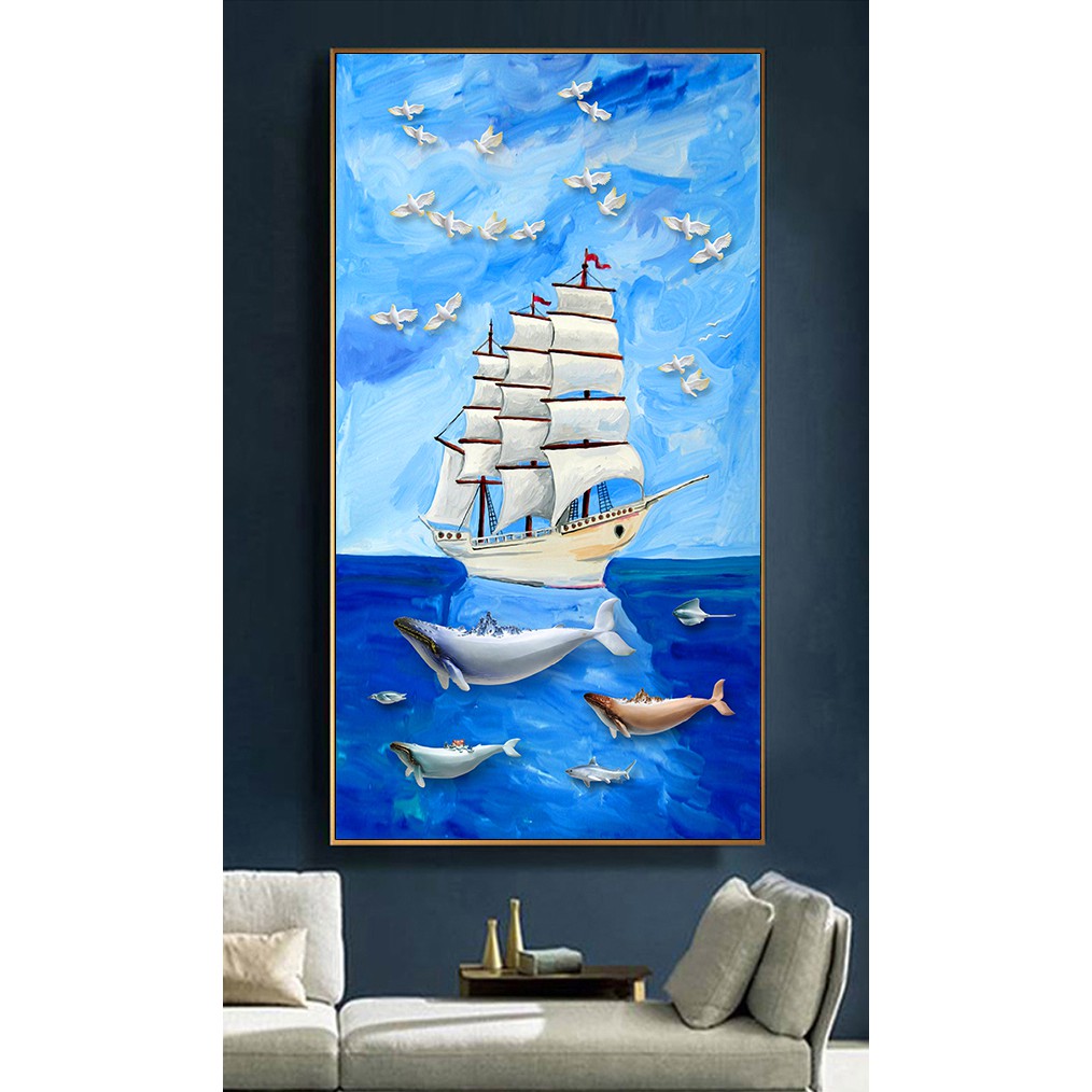 Tranh canvas treo tường khổ dọc cảnh thuyền buồm và biển TTC2FE4- 50 x 90  cm | Shopee Việt Nam