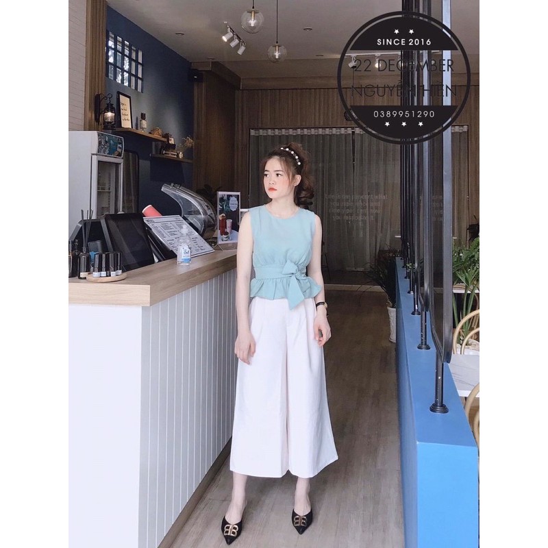 Set áo cột nơ và quần ống rộng
