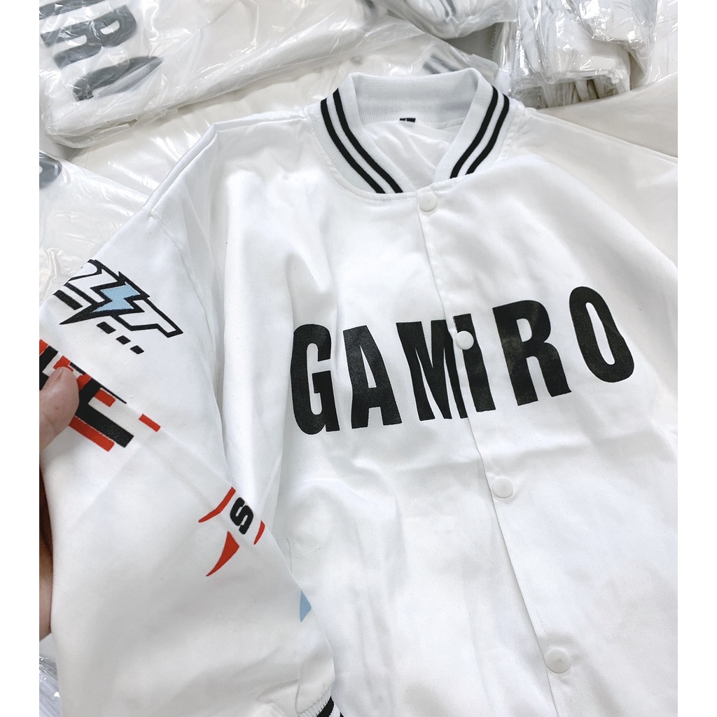 Khoác Bomber Phối Thân GAMIRO Kẻ Viền Nam Nữ Unisex Dáng Rộng Tay Bồng Cúc Bấm