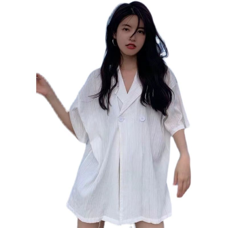Áo Sơ Mi Tay Ngắn Kiểu Lười 164544 Áo Sơ Mi Cổ Vest Dáng Rộng Thiết Kế Đơn Giản Cá Tính