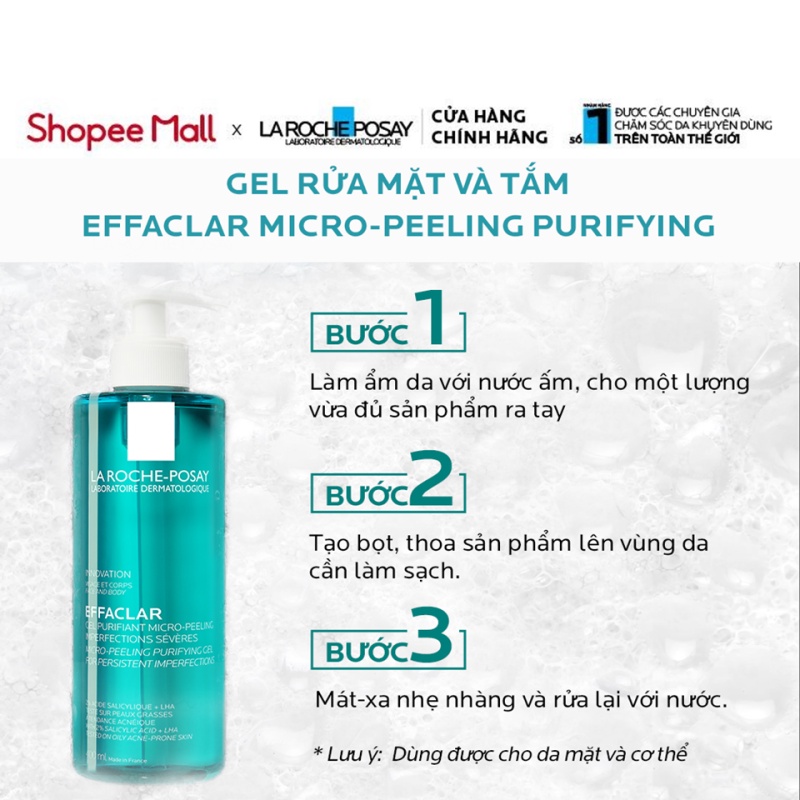 Gel rửa mặt và tắm Effaclar Micro Peeling Purifying La Roche Posay 400ml