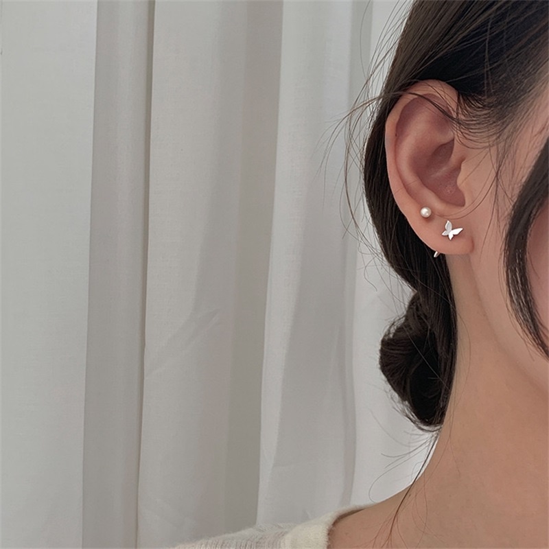 Hàng có sẵn Khuyên tai bạc S925 thiết kế hình bướm đơn giản tinh tế phong cách mới