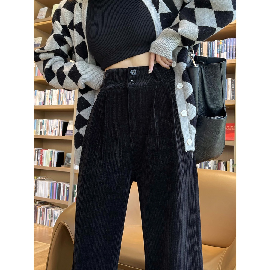 SUXI Quần ống rộng lưng cao màu trơn phong cách Hàn Quốc thời trang cho nữ