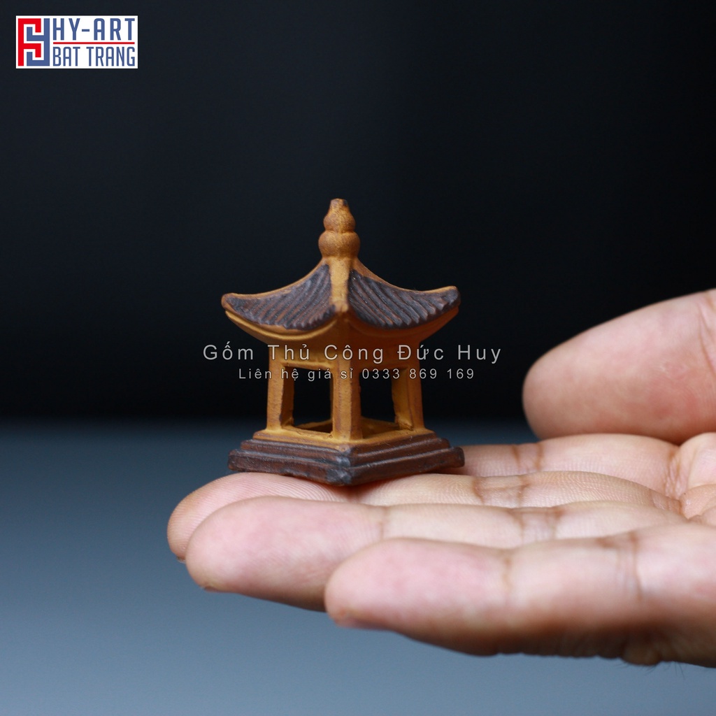 Tiểu cảnh hồ cá, bể cá cảnh, Mô hình gốm tháp chùa siêu mini trang trí hòn non bộ chậu cây bonsai