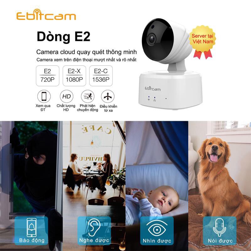 Camera IP Wifi Ebitcam E2-X 2.0MP HD1080P Tặng Thẻ Nhớ Lưu Trữ 32Gb | Chính Hãng Bảo Hành 2 Năm - Maytinhtruongson.vn