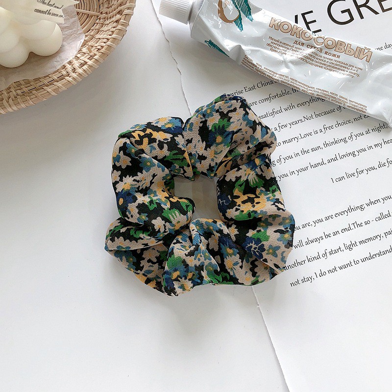 Dây buộc tóc vải scrunchies vải voan họa tiết hoa nhí vintage