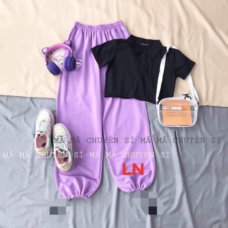 Sét áo croptop polo + quần bom lô gô LN0621