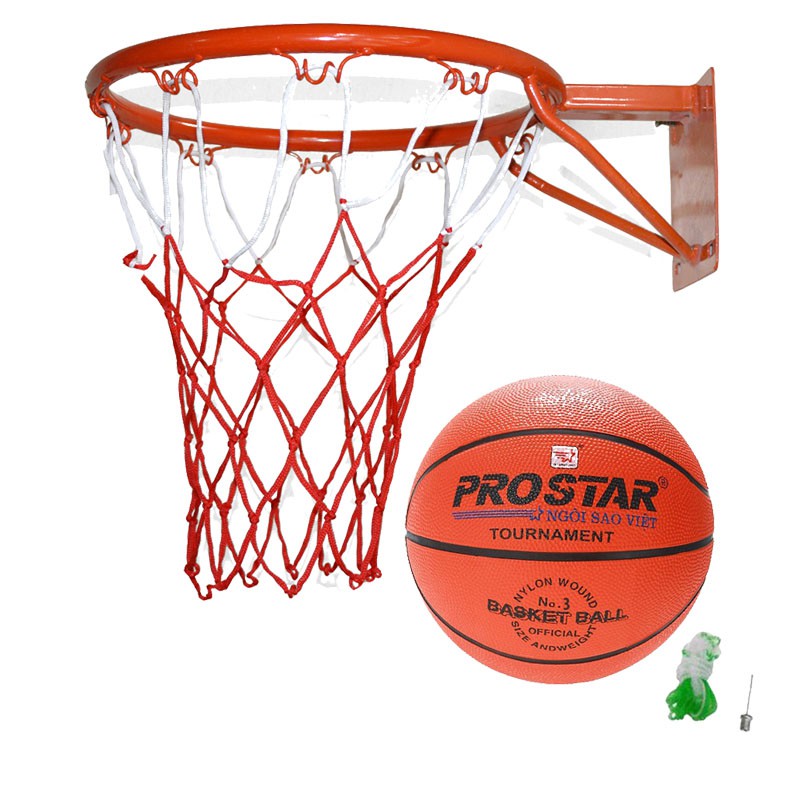 Combo Vành bóng rổ kèm lưới + Quả bóng rổ Prostar (kèm túi và kim bơm)