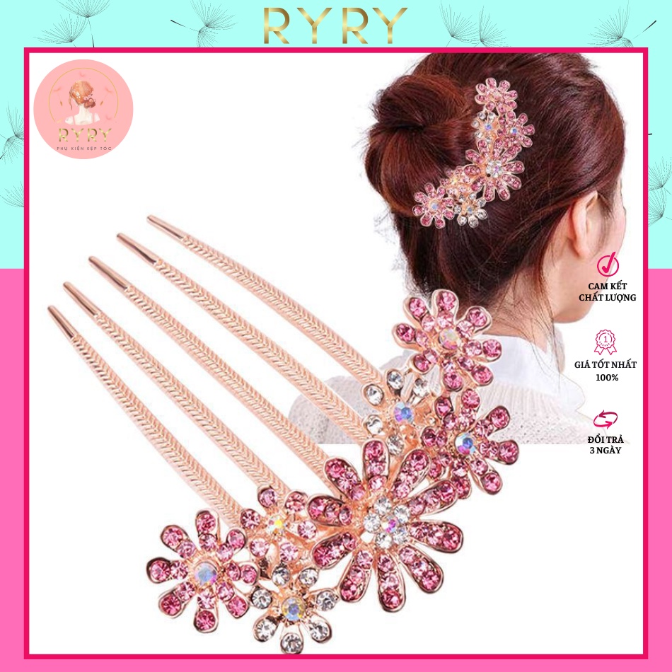 Trâm Cài Tóc, Trâm Búi Tóc Bằng Hợp Kim Sang Trọng Thanh Lịch - Trâm 5 Răng Hoa Hướng Dương