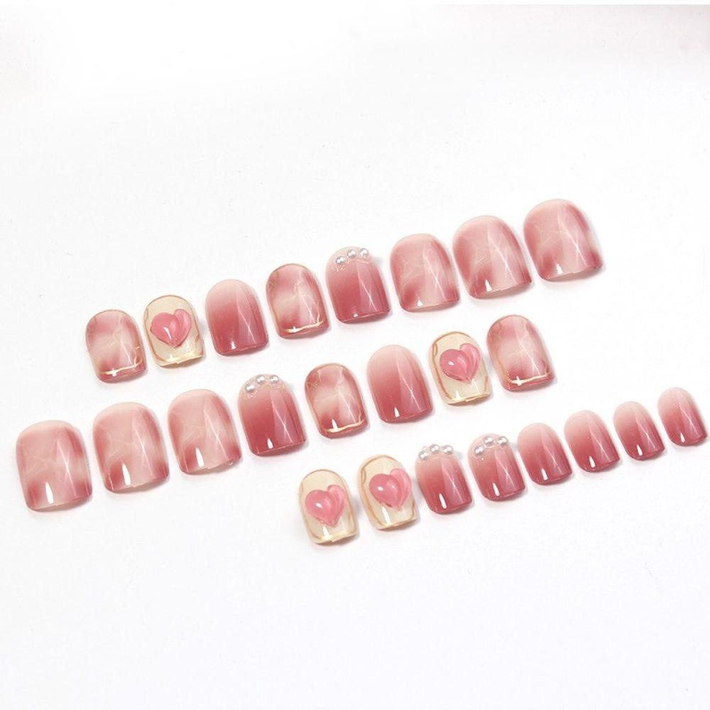 Bộ Móng Tay Giả Che Phủ Toàn Diện Họa Tiết Hoa Trà Đào Xinh Xắn