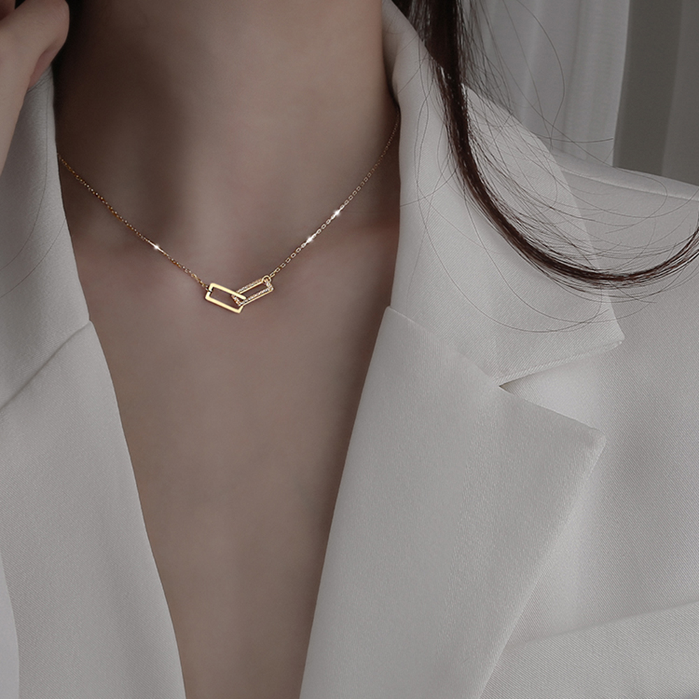Dây chuyền có mặt hình chữ nhật đính đá lấp lánh phong cách Hàn Quốc sang trọng quý phái Yanqueens Quà tặng phụ kiện