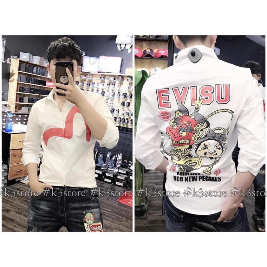 ÁO SƠ MI NAM NỮ CẶP ĐÔI DÀI TAY TRẮNG IN NỬA TIM ĐỎ EVISU  ༷