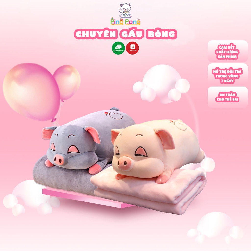 Bộ chăn gối văn phòng tiện lợi. Gấu bông 3in1 heo hồng lim dim đáng yêu, mềm mại (có kèm mền). Gấu bông chất lượng