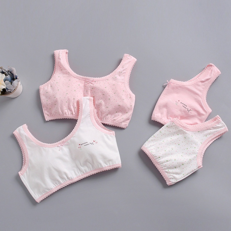 Bộ 4 Áo Ngực Cotton Không Đường May In Chữ YOUYO Girl Cho Tuổi Teen