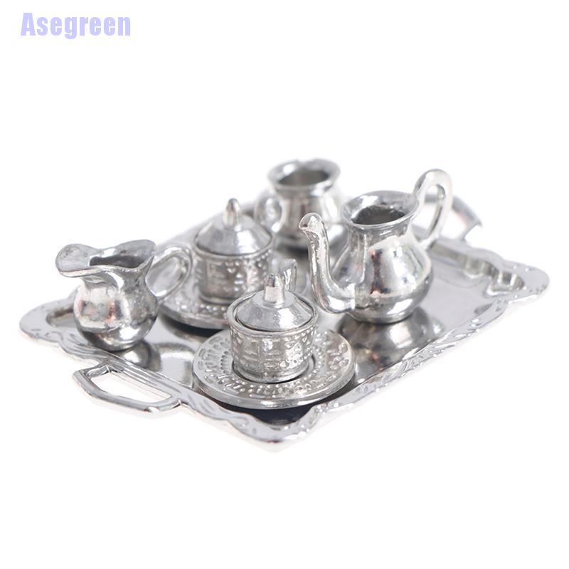 Bộ Ấm Trà Kim Loại Bạc Tỉ Lệ 10 1 / 12 Trang Trí Nhà Búp Bê