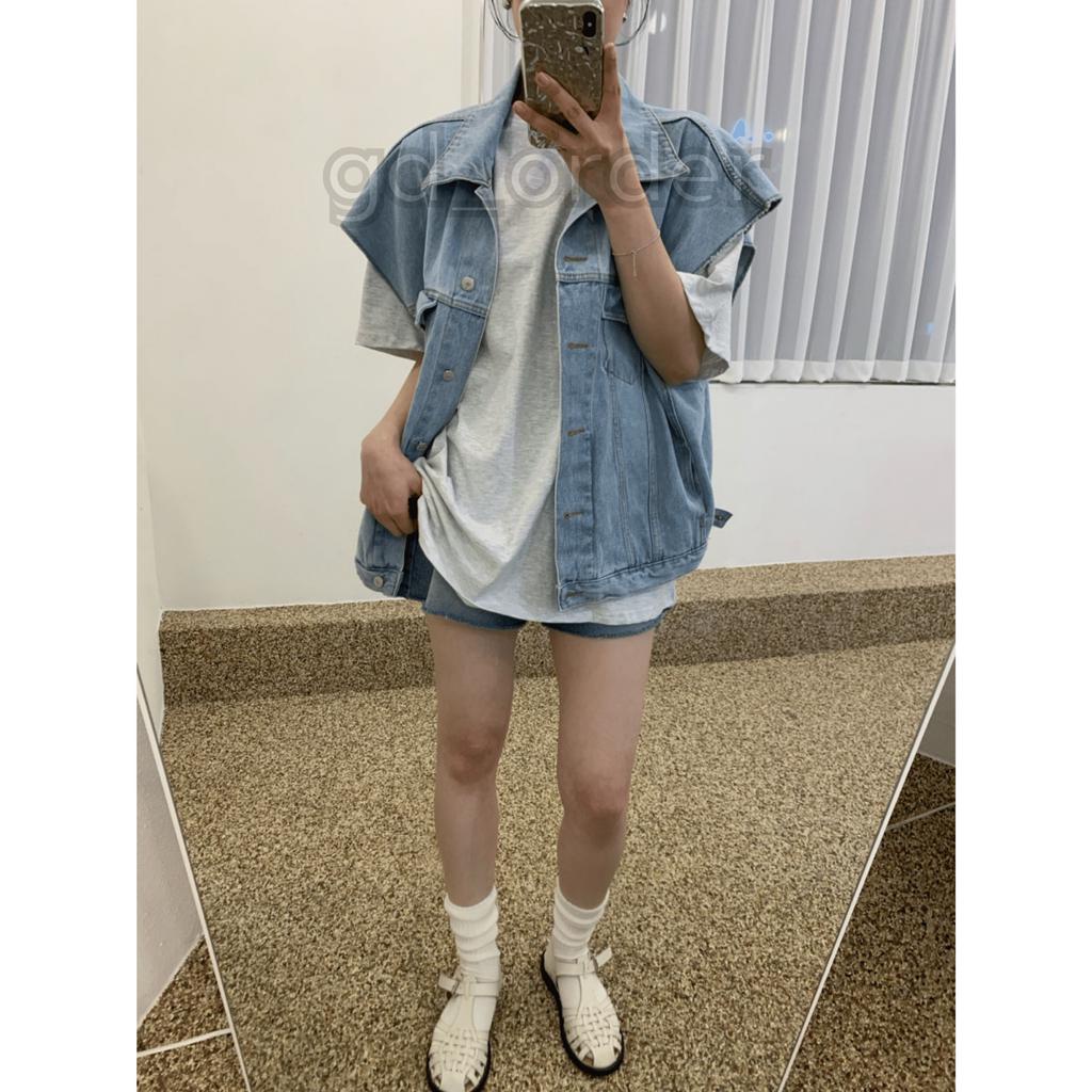 Kh10|Áo khoác jeans bò tanktop cá tính hàn quốc chất denim rộng túi hộp đi chơi, đi học gd_order