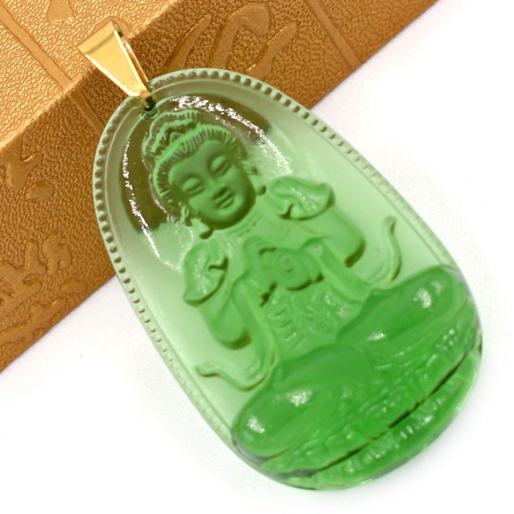 Mặt Phật Đại Nhật Như Lai Pha Lê Xanh Lá 5cm - Phật bản mệnh tuổi Mùi, Thân - Mặt size lớn - Tặng kèm móc inox
