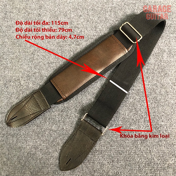 Dây đeo  đàn guitar có bọc da cao cấp - Garage Guitar