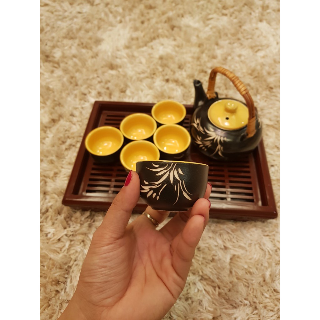 COMBO bộ ấm chén @ đen + KHAY NHỰA
