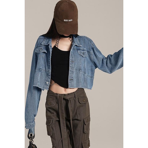 Áo Khoác Denim Tay Dài Dáng Rộng Phối Nút Thời Trang Retro Cá Tính Cho Nữ