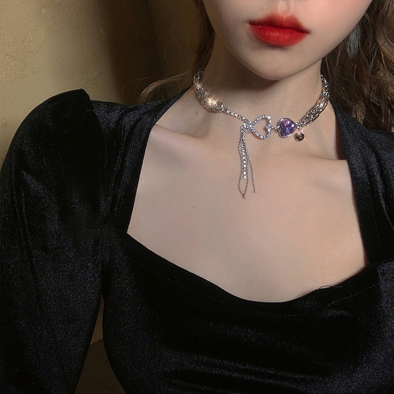 Choker tiểu thư sang chảnh tím pha lê / Dây chuyền/ vòng cổ nữ dự tiệc