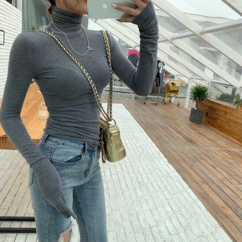 Jiashucheng Áo Thun Tay Dài Dáng Ôm Phong Cách Hàn Quốc Thời Trang Mùa Thu Cho Nữ