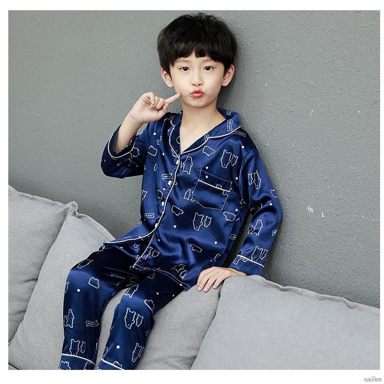 Bộ Đồ Ngủ Pijama Dài Tay Bằng Lụa Satin Cho Bé