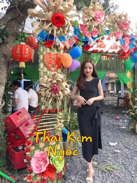 Đầm dự tiệc dáng ôm xẻ tà 1 bên bèo | BigBuy360 - bigbuy360.vn