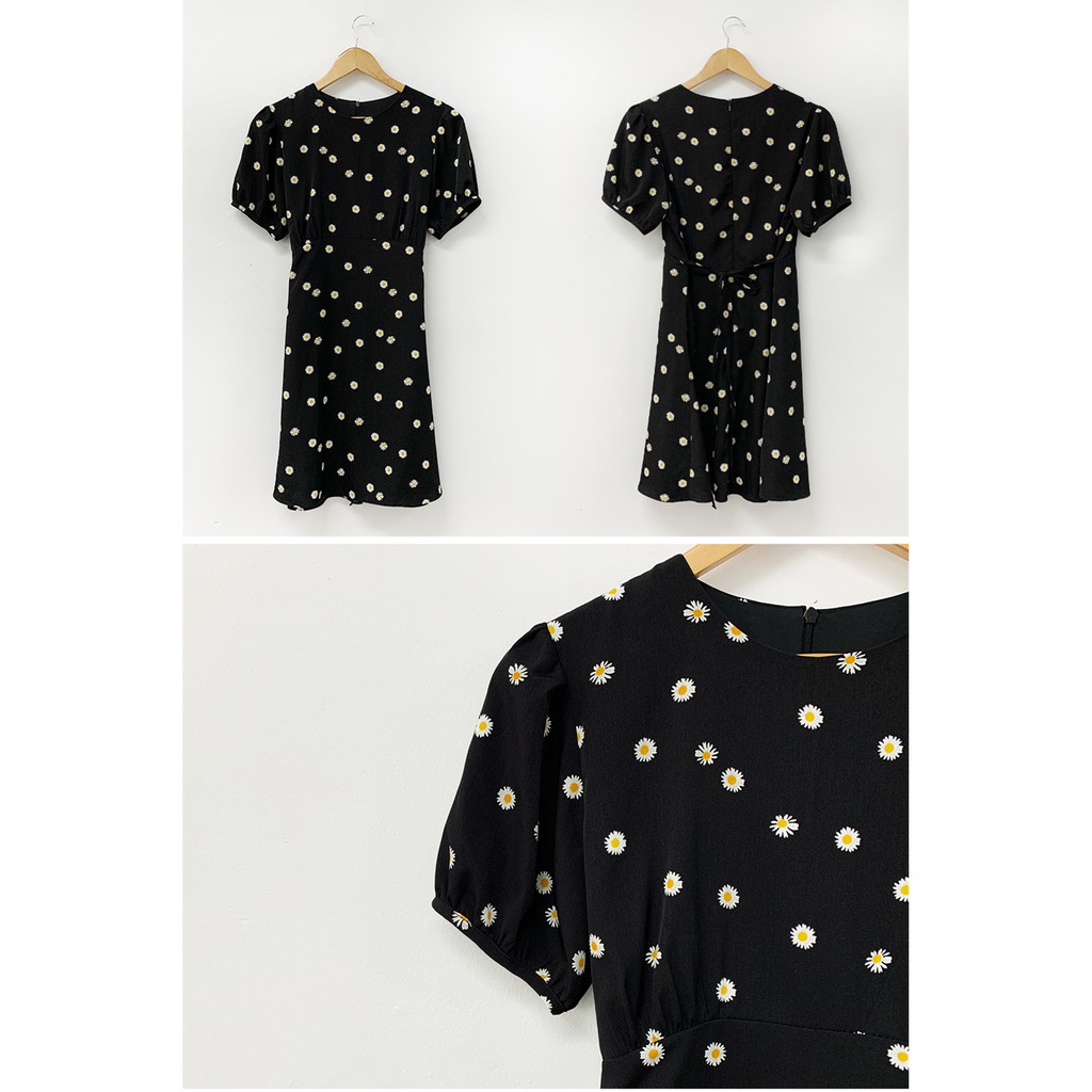 SUXI Đầm họa tiết hoa cúc thời trang hè tay ngắn dành cho nữ