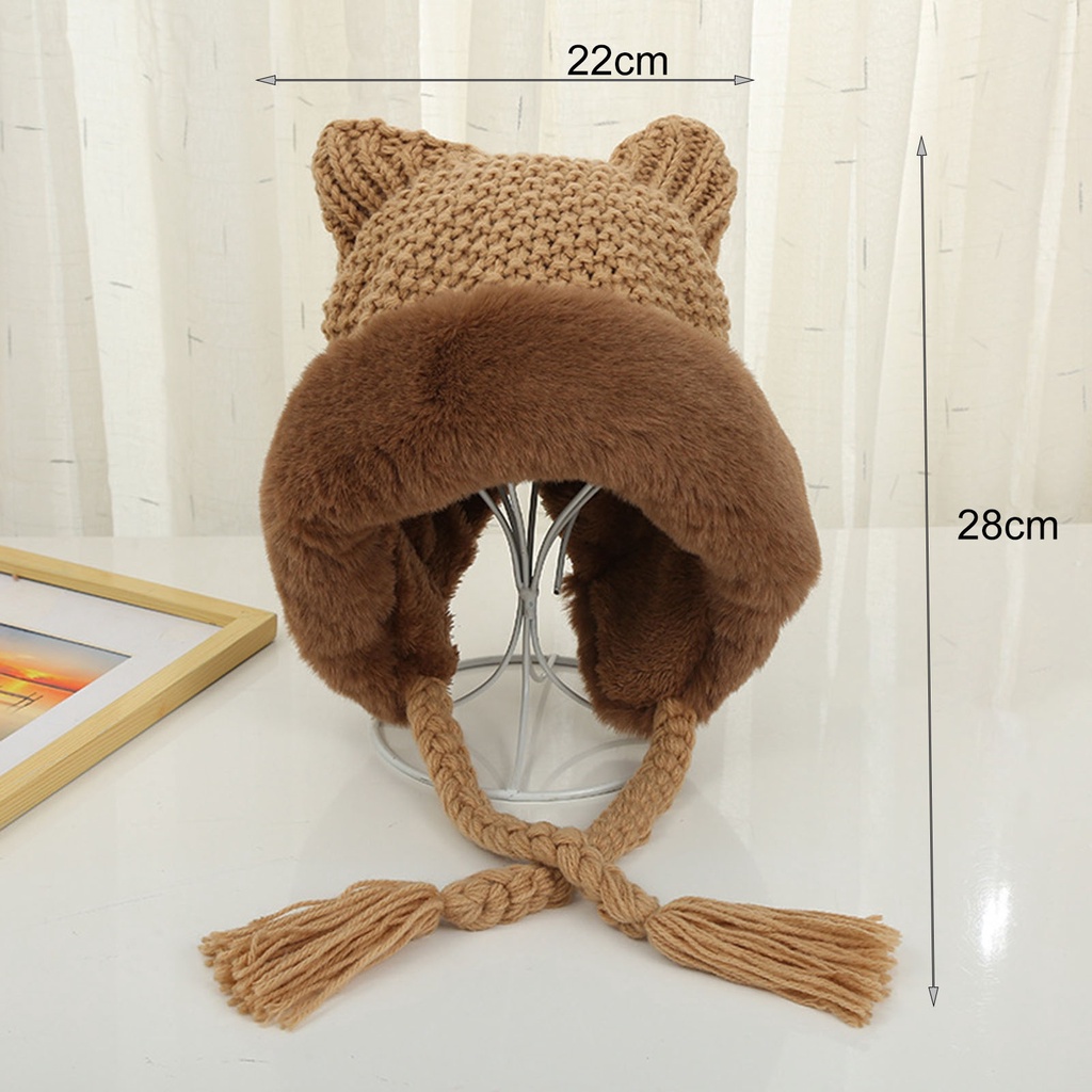 Mũ beanie dệt kim màu trắng viền lông thời trang thu đông cổ điển dành cho nữ
