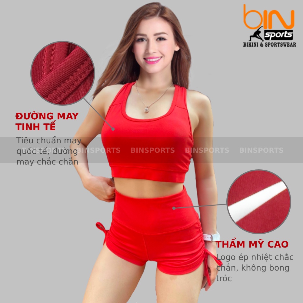 Set bộ đùi thể thao tập gym yoga nữ áo bra kèm mút quần đùi dây rút Sports BN020