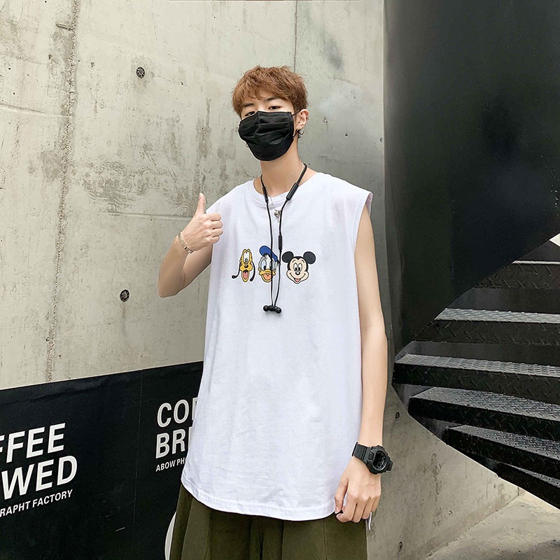 IELGY Summer New Style Cartoon Printed Sleeveless Vest Men's Youthful and Breathable Leisure