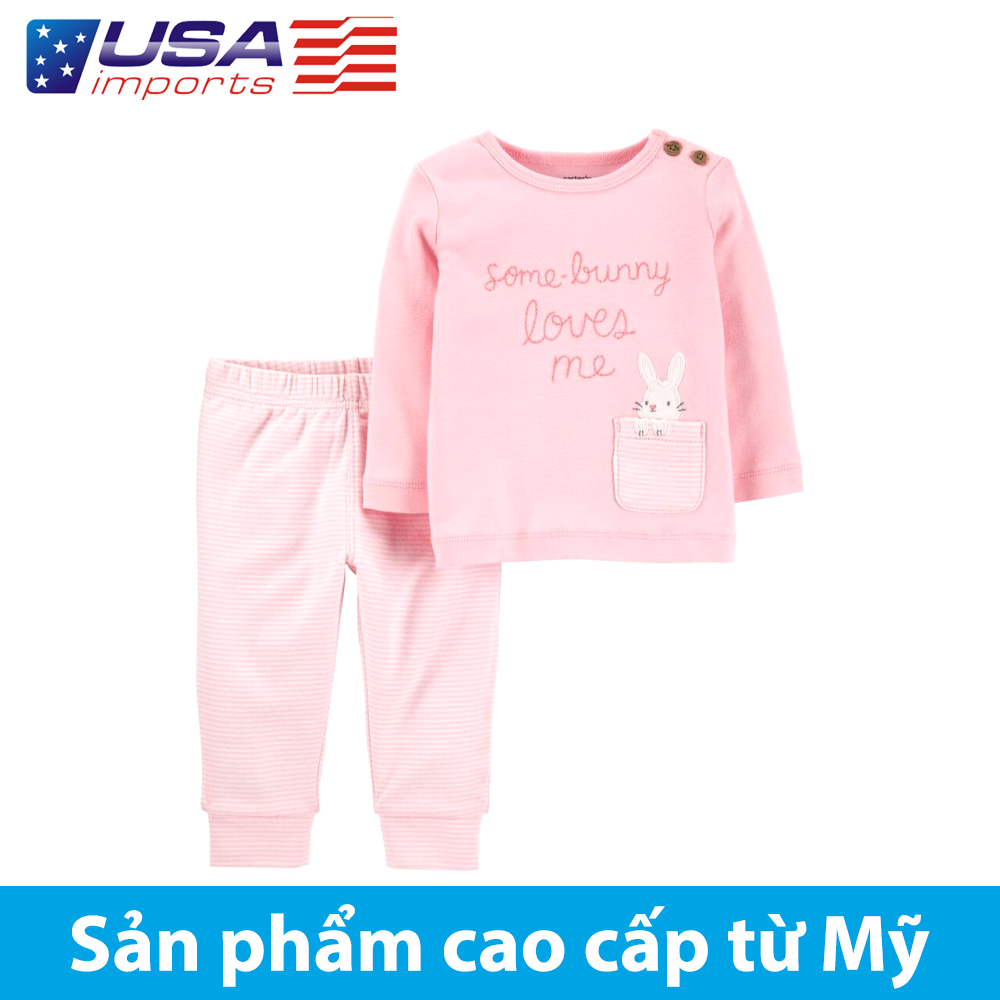Set áo tay dài kèm quần dài phối hồng Car-tờ Auth Từ Mỹ (1K540610)
