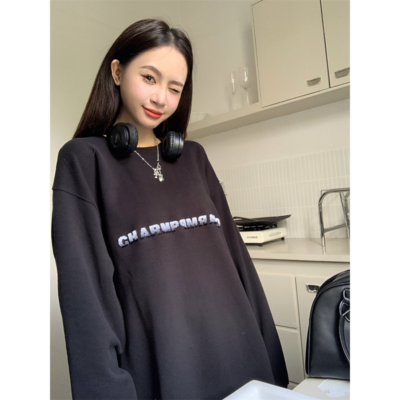 Áo sweater tay dài cổ tròn dáng rộng tùy chọn màu sắc phong cách Hàn Quốc thời trang cho nữ