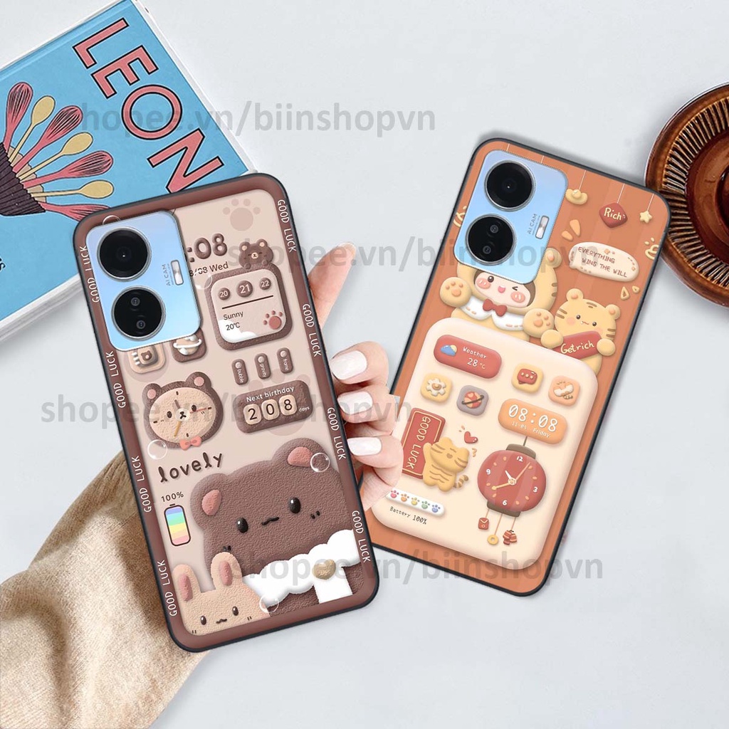 Ốp Vivo Y55 2022 in 3D icon gấu nổi siêu xinh, siêu đáng yêu, cá tính phong cách