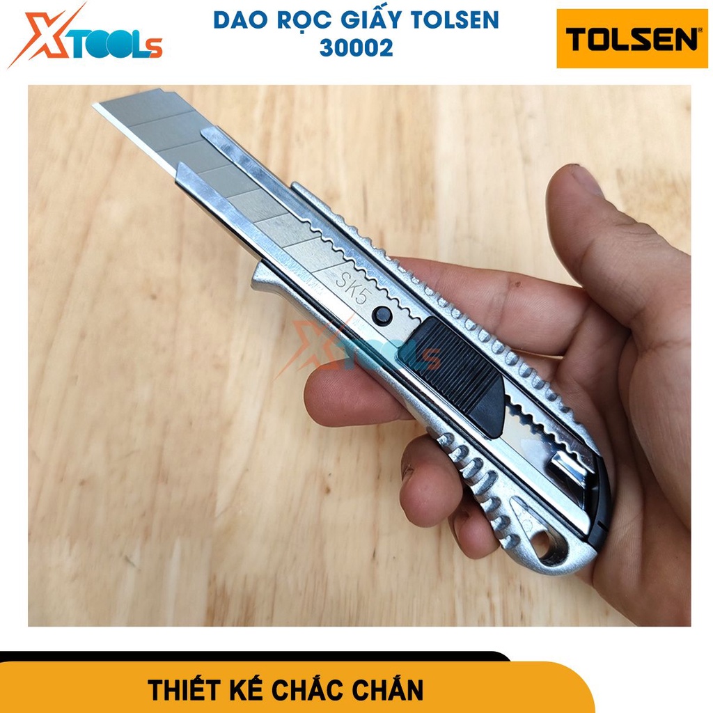 Dao rọc giấy Tolsen 30002 lưỡi thép cao cấp tay cầm nhựa ABS và TPR thiết kế vừa vặn cầm nắm dễ dàng[CHÍNH HÃNG][XTOOLS]