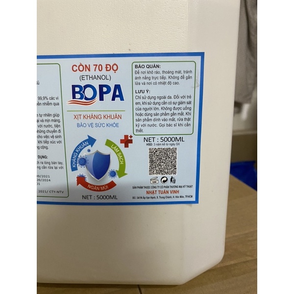 Cồn y tế Bopa can 5L